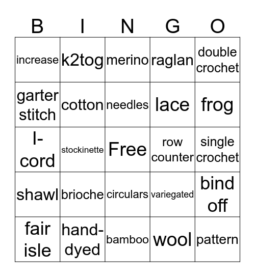 YARN Bingo Card