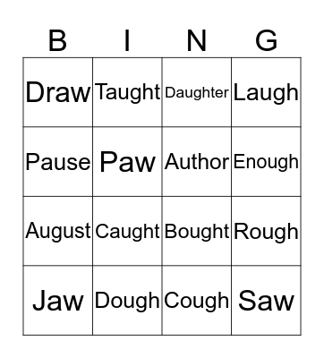 The /ô/ Sound Bingo Card