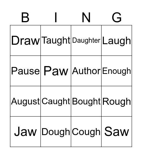 The /ô/ Sound Bingo Card