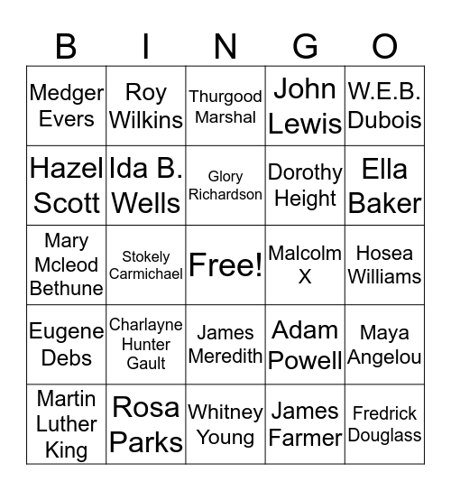 Civil Rights Bingo Card