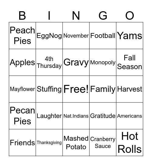 THANKSGIVING BINGO - 2019 Bingo Card