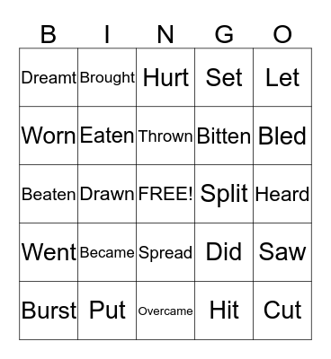 Past Simple and Past Participle Verbs Bingo Card