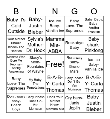 Musical Bingo Card