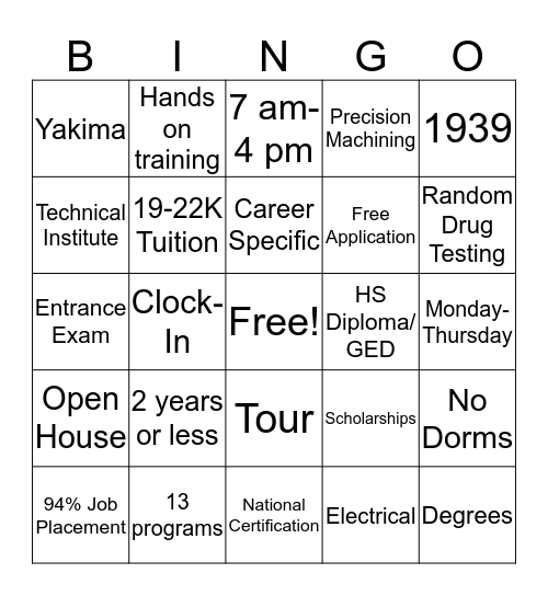 Perry Tech  Bingo Card