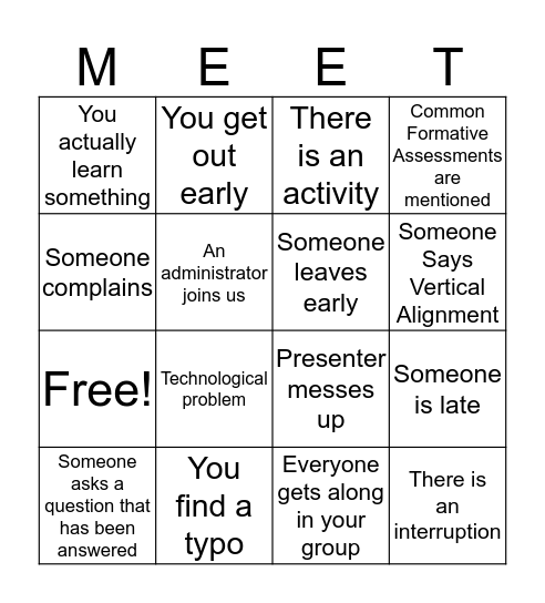 Meeting Bingo Card