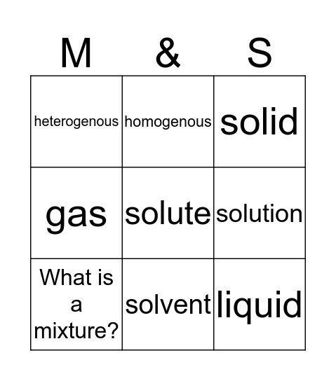Mixtures and Solutions Bingo Card