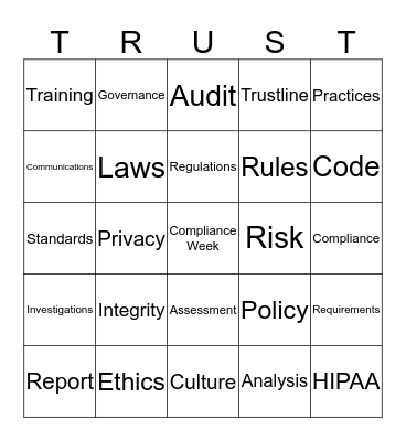 Compliance Bingo Card