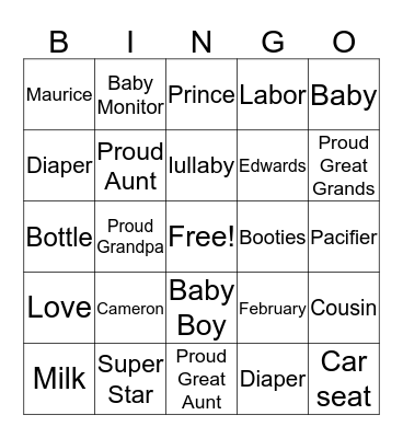 Cameron Maurice Edwards Bingo Card