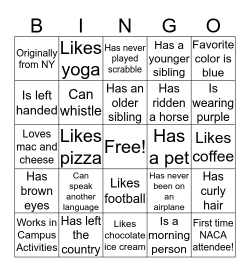 NACA Human Bingo Card