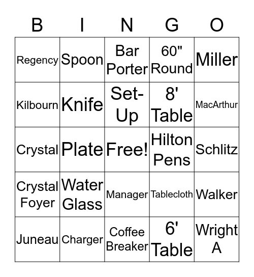Banquet Bingo Card