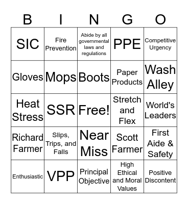 Spirit/Safety Bingo Card