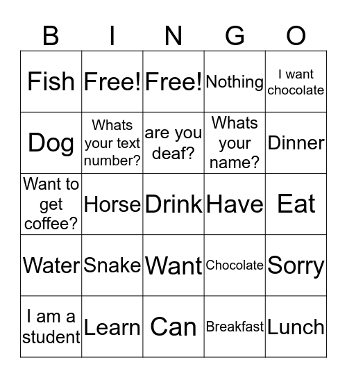 ASL Bingo Card