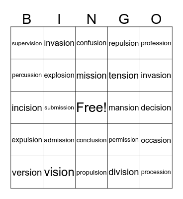 -sion Bingo Card