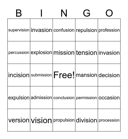-sion Bingo Card