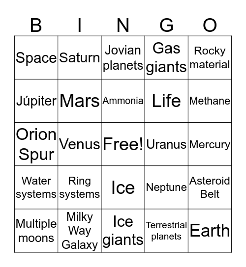 Solar System  Bingo Card