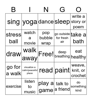 Coping Skills Bingo Card