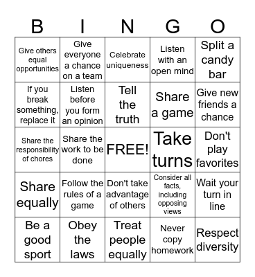 Fairness Bingo Card