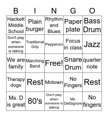Drumming BINGO Card