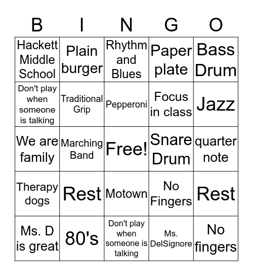 Drumming BINGO Card