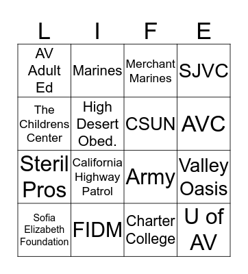 Sweet Life  Bingo Card
