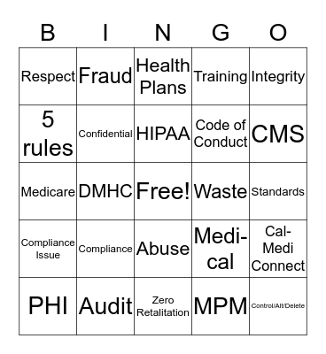 COMPLIANCE BINGO Card