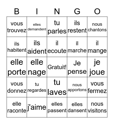 ER Verbs Bingo Card