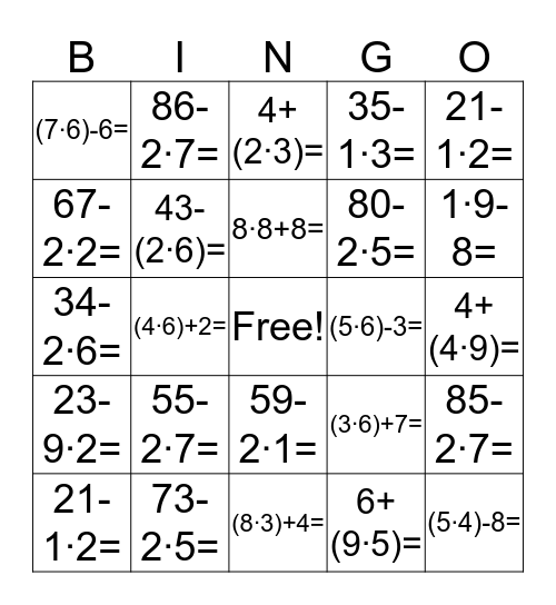 World Math Day Bingo Card