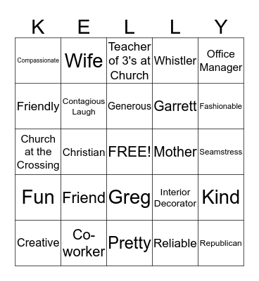 Kelly's Birthday Bingo Card