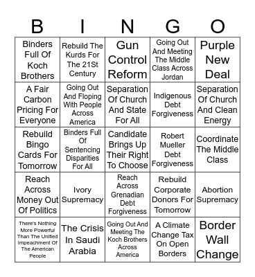 Pat's Random Debate Bingo Card