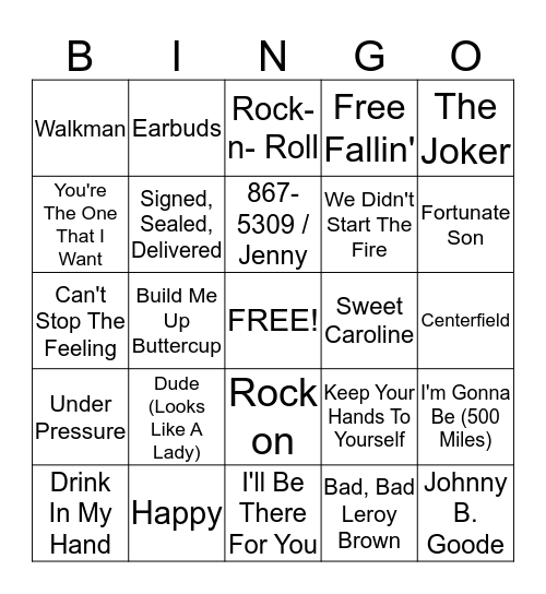 Rock Star Bingo Card