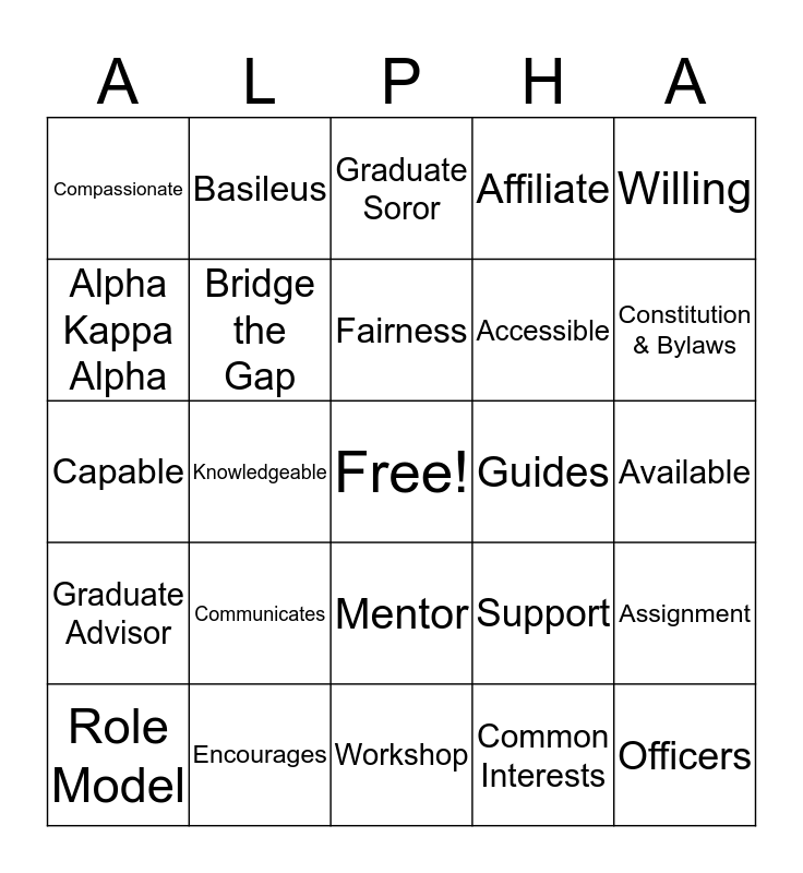 Mentoring Program Bingo Card