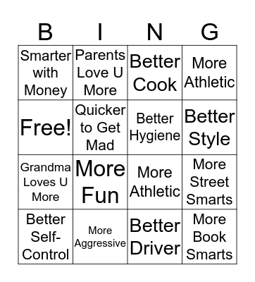 Sibling Rivalry Bingo Card