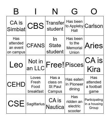 6th Floor Bingo Card