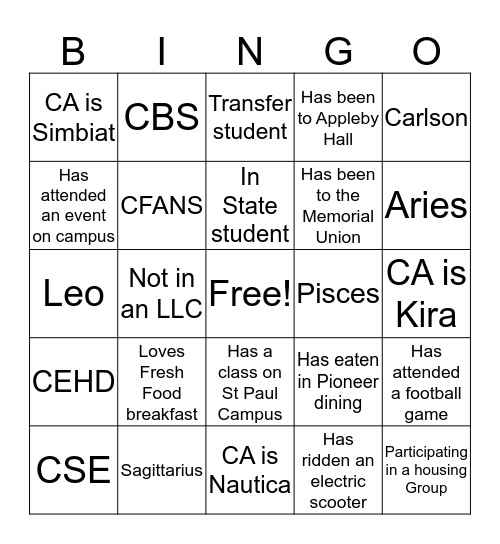 6th Floor Bingo Card