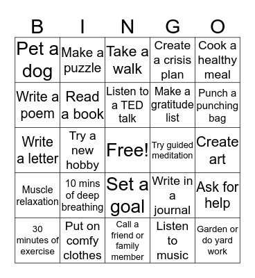 Positive Coping Skills For PTSD Bingo Card