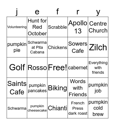 Jeff!  Bingo Card