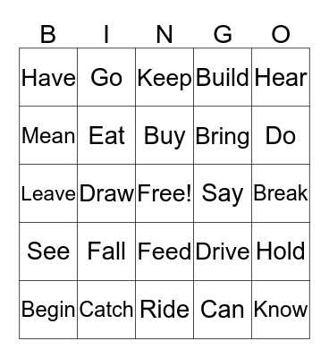 Irregular Verbs Bingo Card