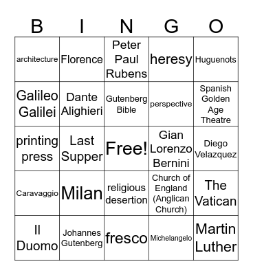 Unit 2 Bingo Card