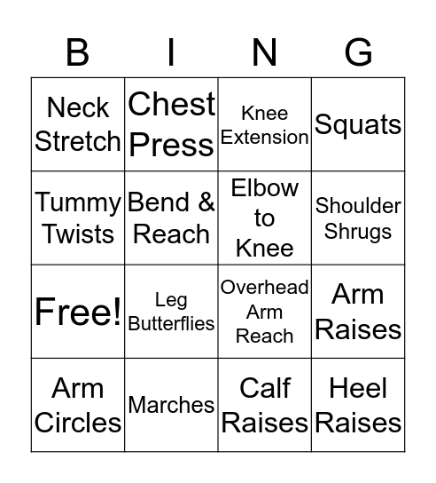 Chair Exercises Bingo Card