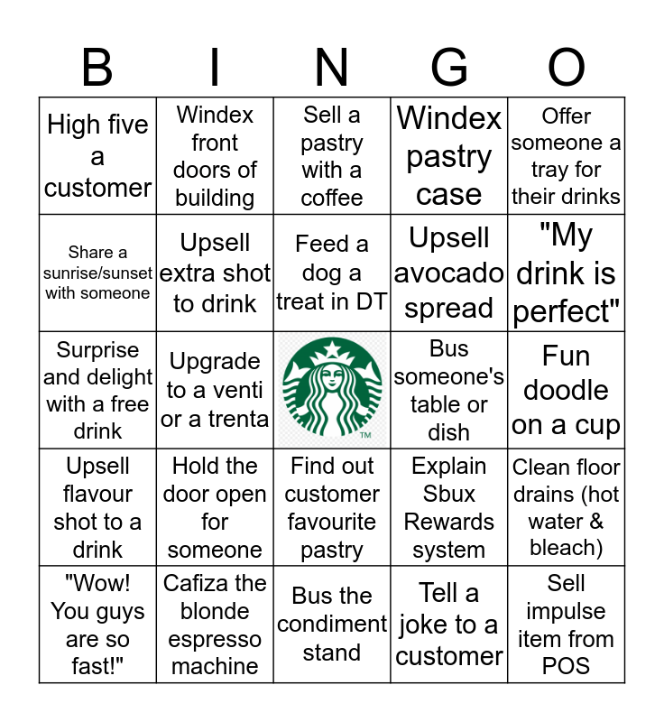 Starbucks BINGO Card