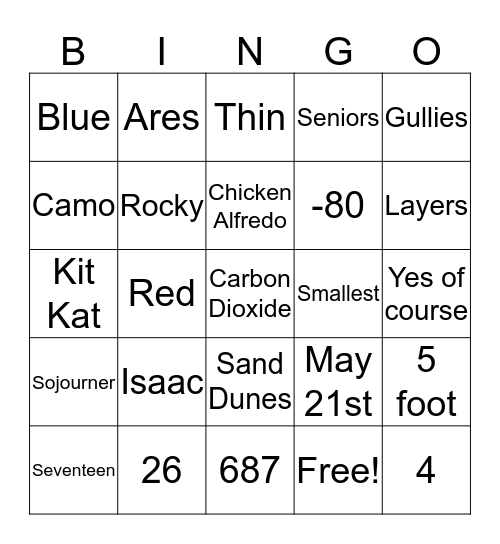 MARS Bingo Card