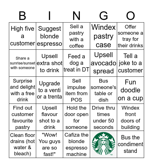 Starbucks BINGO Card
