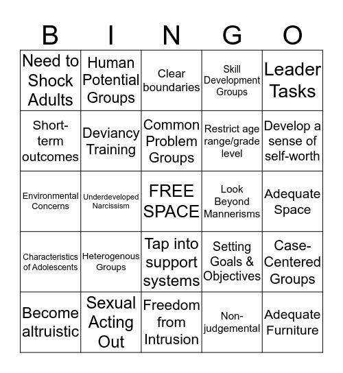 Chapter 12 Bingo! Bingo Card