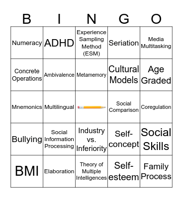 Middle Childhood Bingo! Bingo Card