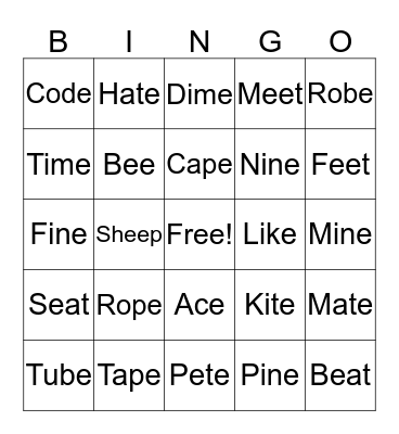 Long E Sound Bingo Card