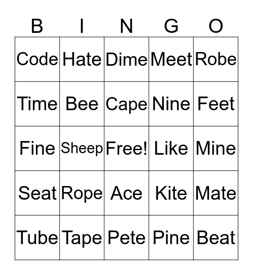 Long E Sound Bingo Card