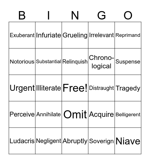 7th Grade Vocabulary  Bingo Card