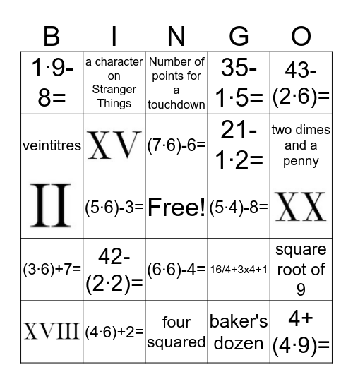 World Math Day Bingo Card