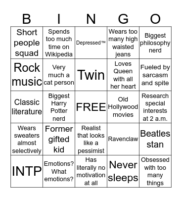 Sidney’s Bingo Card