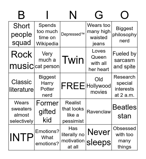 Sidney’s Bingo Card